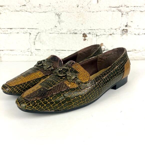 Vintage Shoes - Vintage Annie Patchwork Faux Animal Tiger Accent Loafers